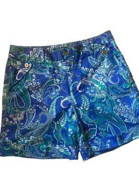 Lauren Ralph Lauren Knit Shorts Floral Paisley Print Cuffed Royal Blue Size 10